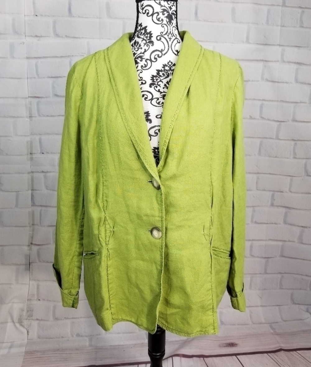 J. Jill button front long sleeve linen jacket pockets size large